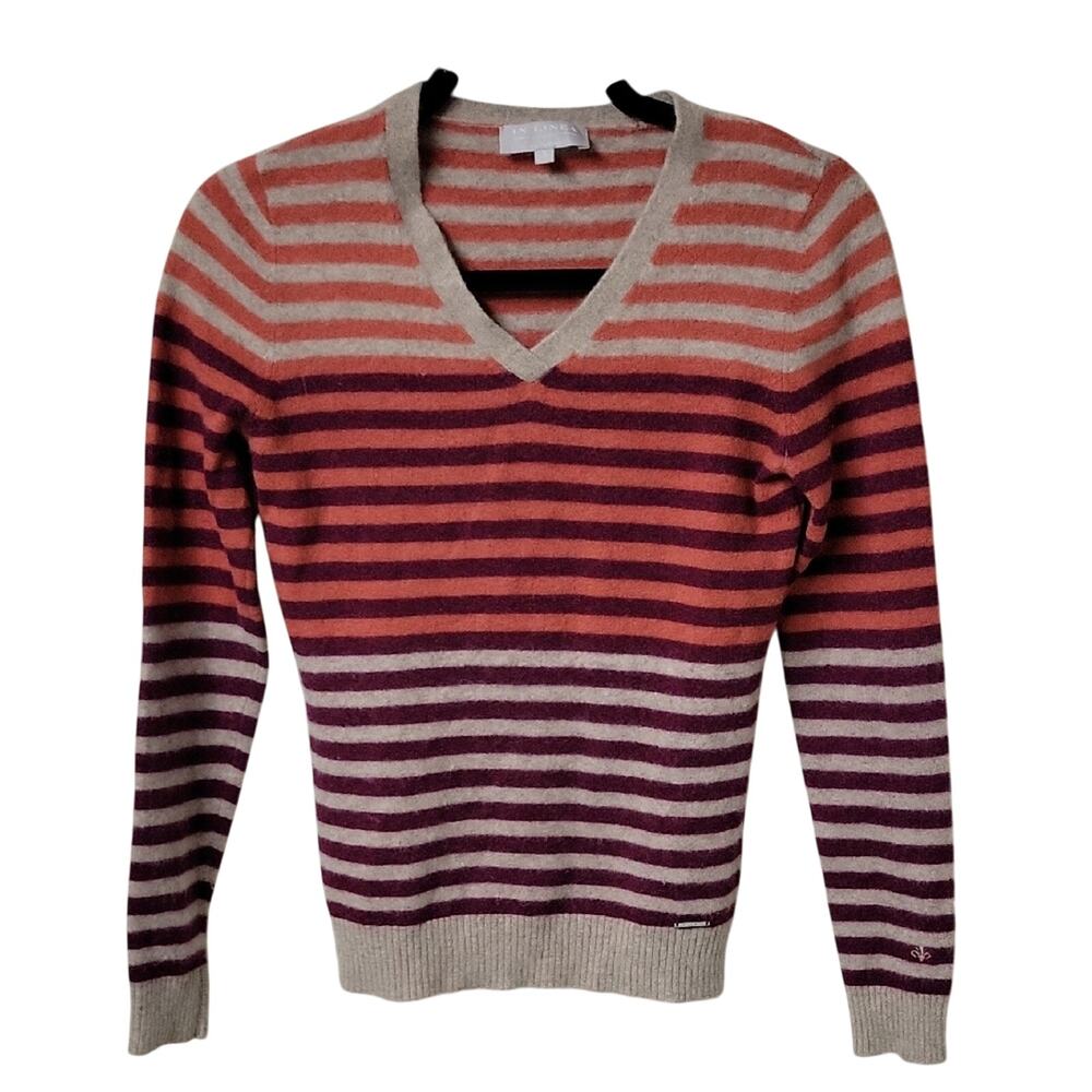 IN LINEA Cashmere V Neck Striped Cashmere Sweater Womens Size Small